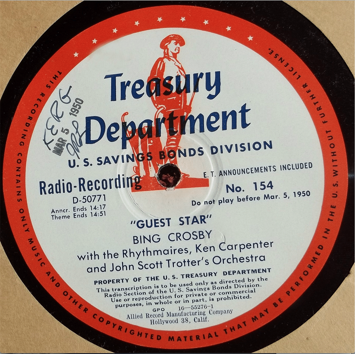 Typcial Bing Crosby Transcription disc