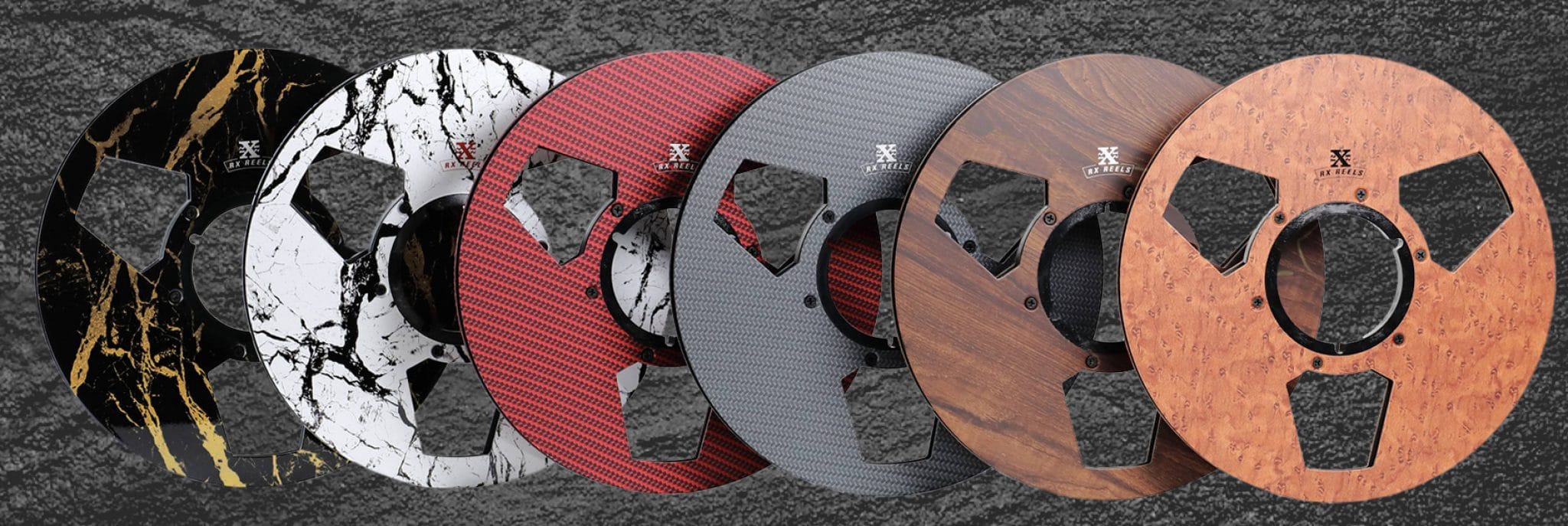 RX Reels Carbon Fiber 10.5 Tape Reel - Edge Design in - See Color Through Cut-Outs - Bold Version Silver Metallic