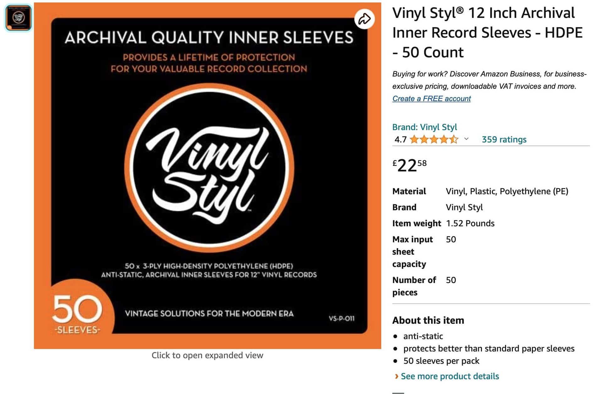  12 Vinyl Record Sleeves Inner 50 Pack, Thicker 3-Ply