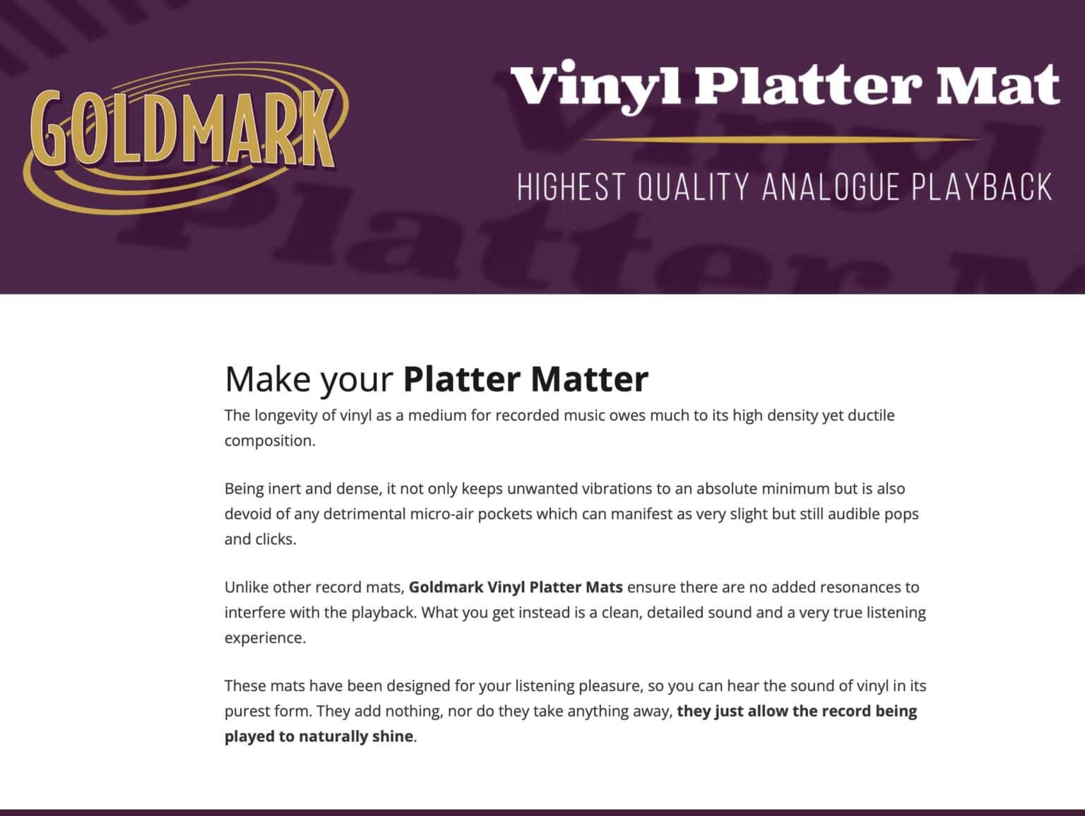 GOLDMARK VINYL PLATTER MAT The Audiophile Man